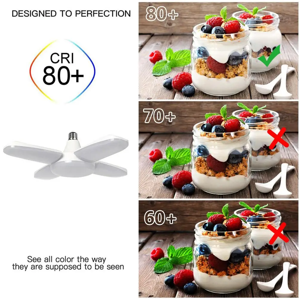 

60W Folding Bulb Led Lamp Ceiling Fan E27 Led Garage Light 220V Foldable Fan Blade Angle Adjustable Light Bulb For Home Lighting