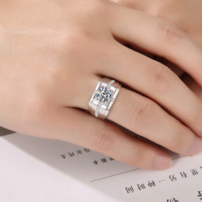 

Male Casual Luxury Square Zircons Opening Ring Engagement Promise Rings For Men Vintage Party Accessories Wholesales Hot Sales
