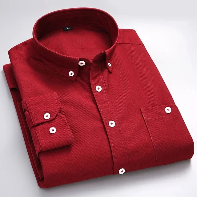 

Camisa informal de algodón puro para hombre, top de manga larga de color sólido, cuello levantado elegante y guapo