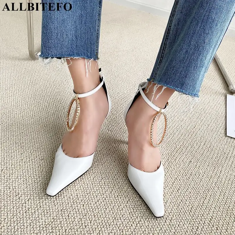 

ALLBITEFO Two piece stiletto soft genuine leather club party shoes fashion street sandals women heels shoes summer women sandals