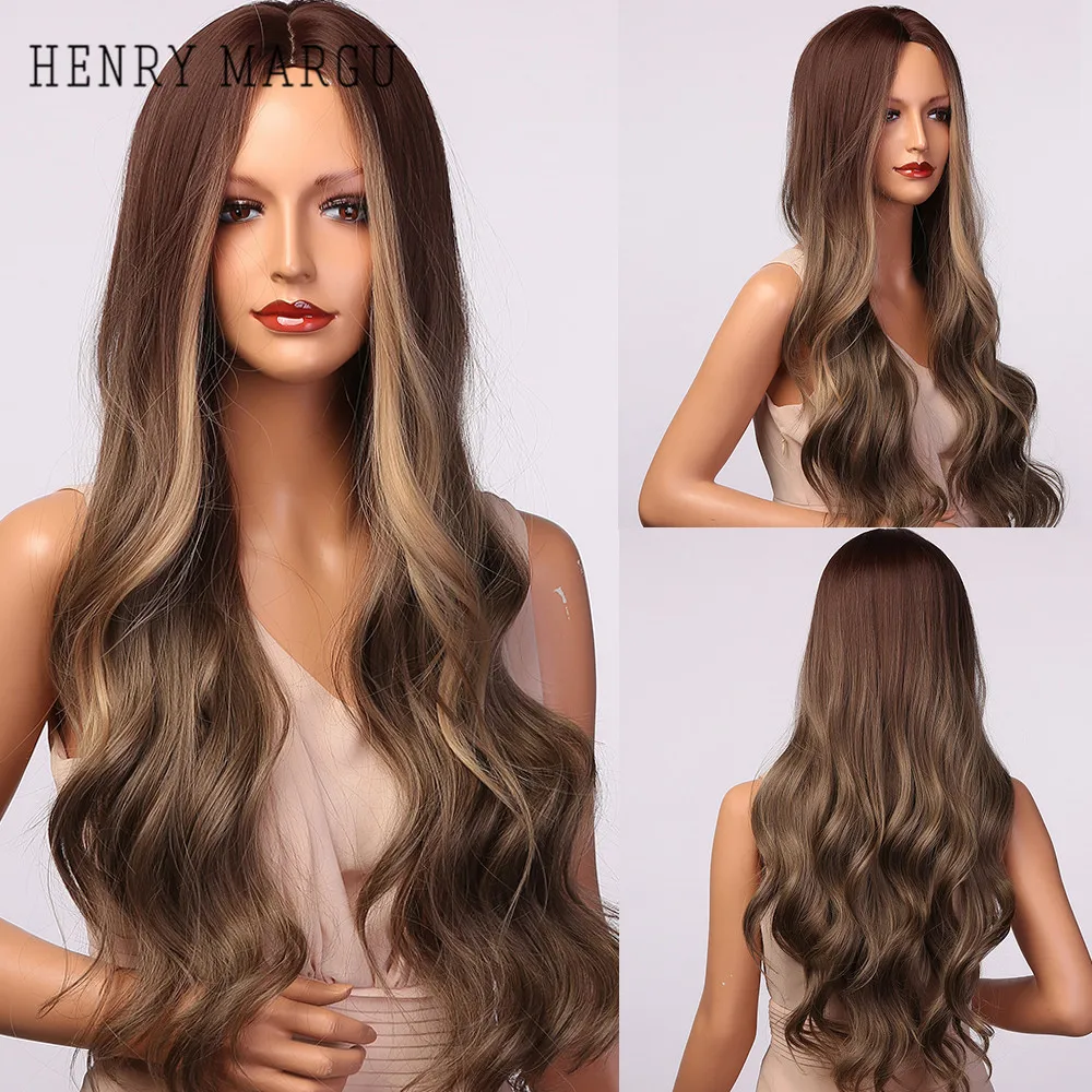 Длинные волнистые синтетические парики для женщин henmargu парик из коричневых
