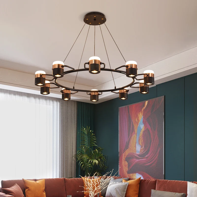 

Black Modern Creative LED Chandelier Lighting Dining Living Room Fixtures Simple Bedroom Home Deco Round Mult-heads Hanging Lamp