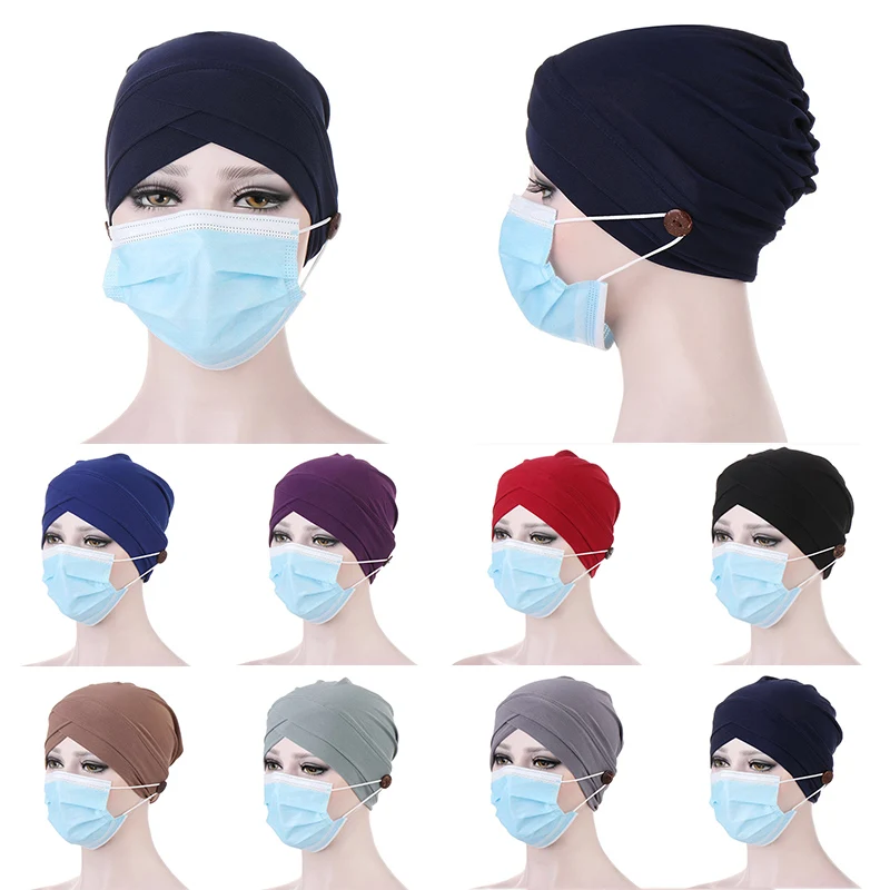 

New Inner Hijab Caps With Button Muslim stretch Turban Cap Islamic Underscarf Bonnet Headwrap Muslim Hijab Reay To Wear