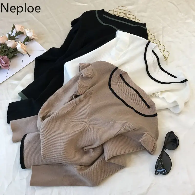 Neploe Ins/элегантный трикотажный женский свитер с О-образным вырезом оборками