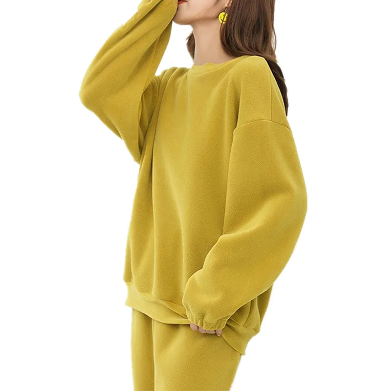 

Candy Color Women Winter Fleece Velvet Homewear Warm Home Clothes Ladies Thick Lounge Wear Female Winter Pajamas Set Sleepwear