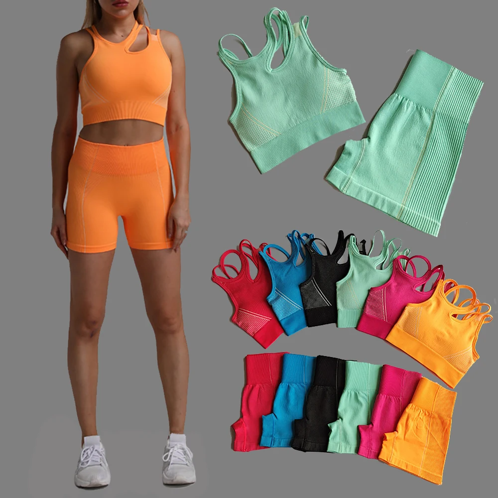 

2Pcs Seamless Yoga Women Sport Suit Gym Set Sexy Bra High Waist Gym Shorts Workout Running Clothing Gym Wear Athletic Yoga Set