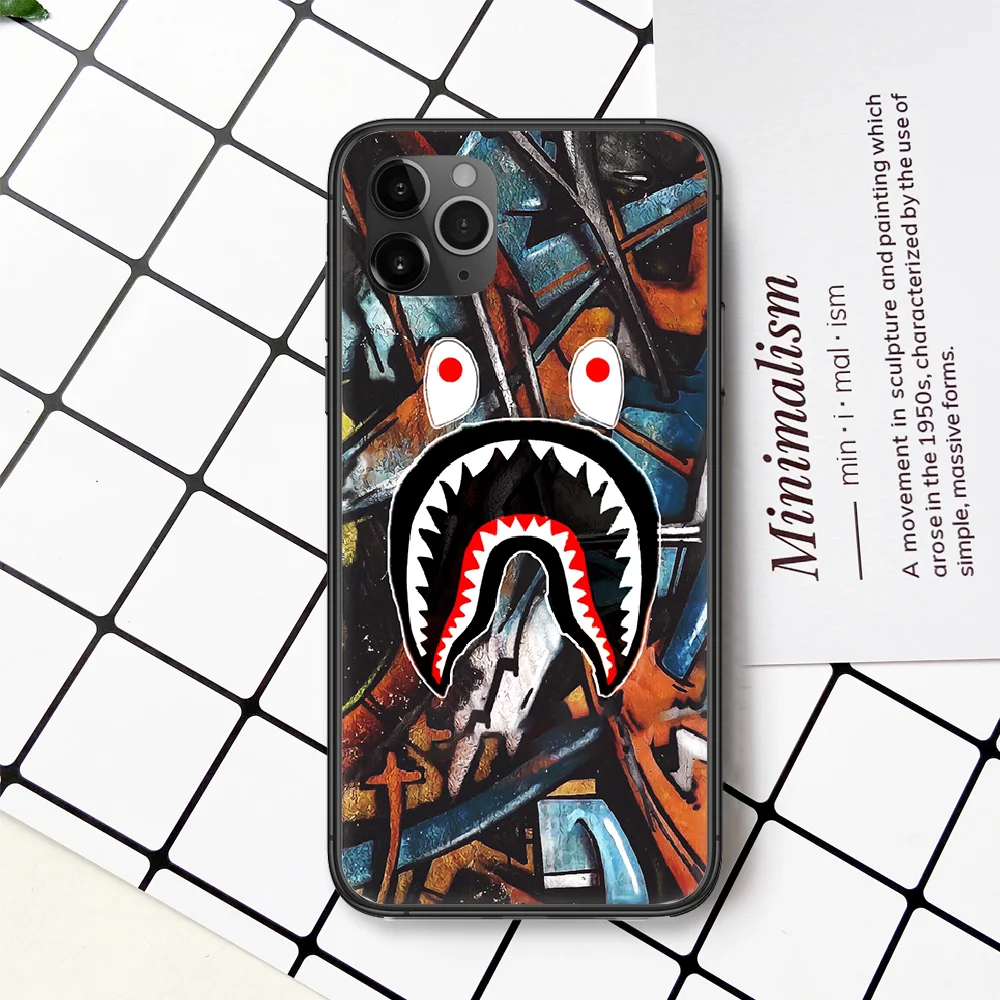 

Fashion Trend Shark Bape Phone Case Cover For Iphone 5 5S 6 6S PLUS 7 8 11 12 Mini X XR XS PRO SE 2020 MAX black Prime Soft