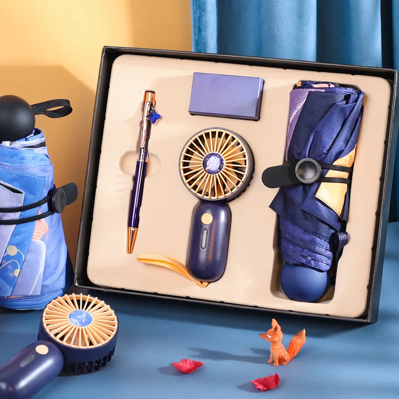 

Sunny and Rainy Sun Umbrella Set Usb Mini Electric Fan Ancient Style Literature Art Small Fresh Creative Gifts with Many Styles