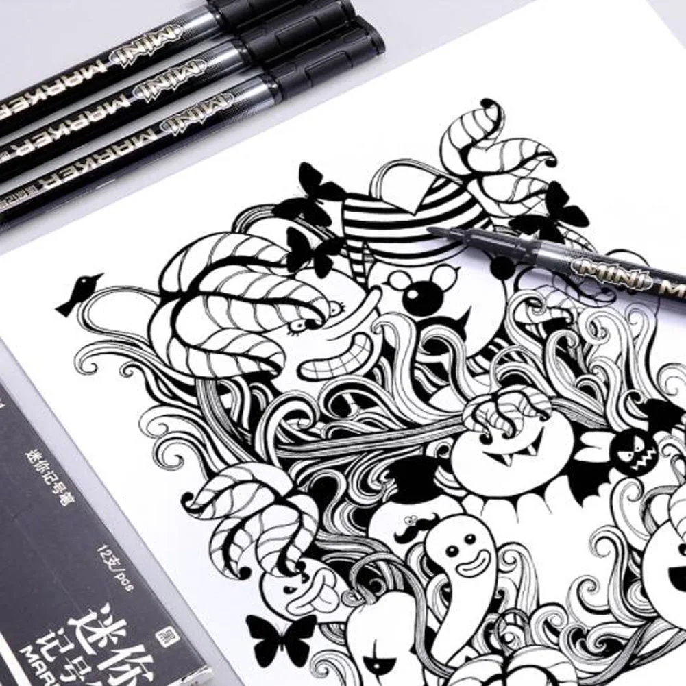 12 шт./корт. Мини Перманентная маркерная ручка с тонким наконечником для офиса