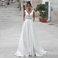 chiffon satin wedding dresses v cut bride dresses tastes vestido robe de mariee novia boho elegant wedding dress