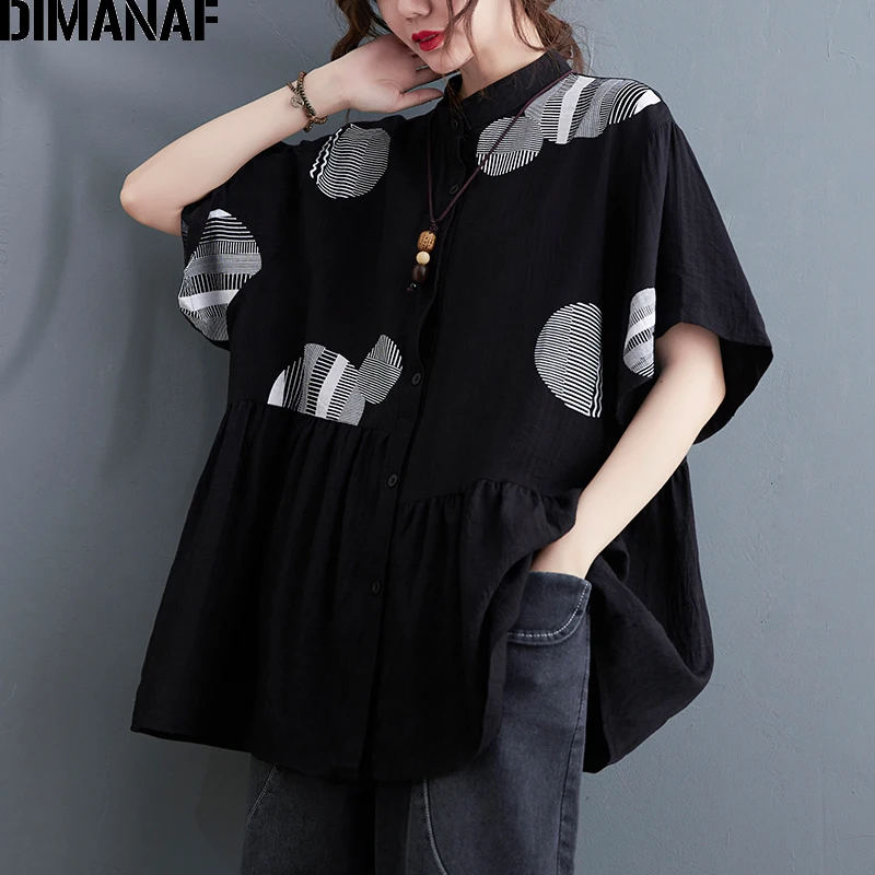 

DIMANAF 2021 New Summer Oversize Women Blouse Shirt Loose Casual Oversize Female Lady Tops Tunic Button Cardigan tshirt 5XL 6XL