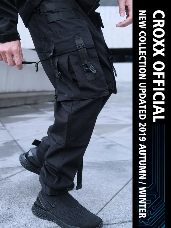 Брюки карго CROXX Techwear мужские тканевые брюки в стиле хип хоп панк с черной