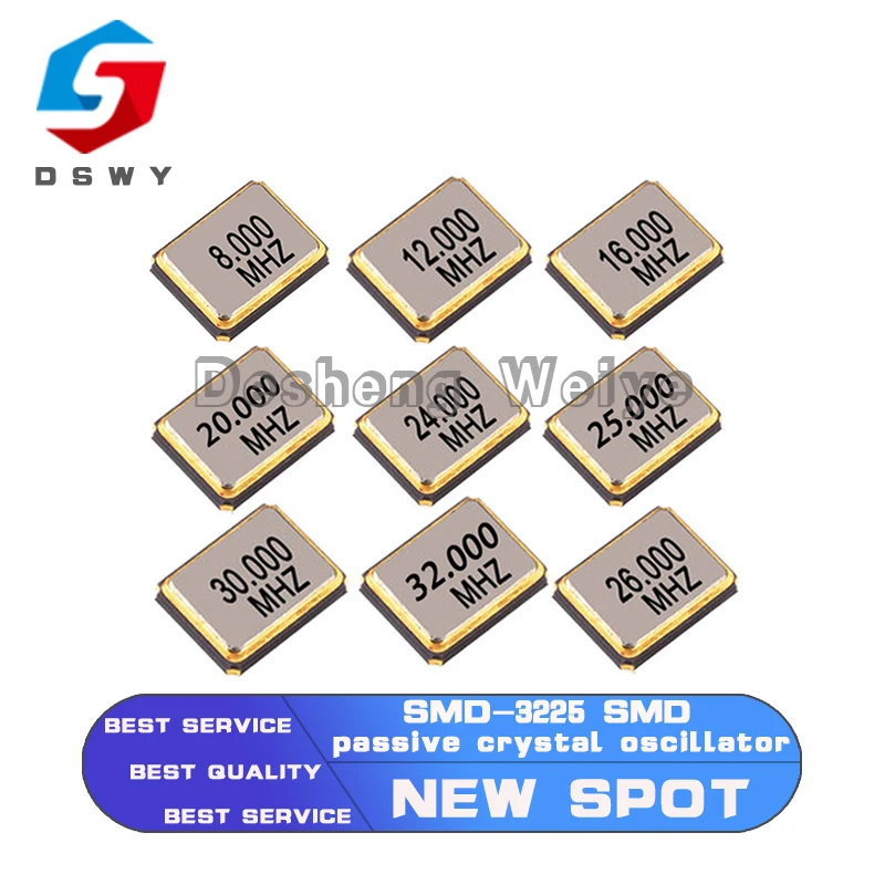 

5PCS 3225 12M/16M/25M/24M/26M/40M/20M/8M/27M/32M/30M/25M SMD 4-Pin Passive Crystal Oscillator