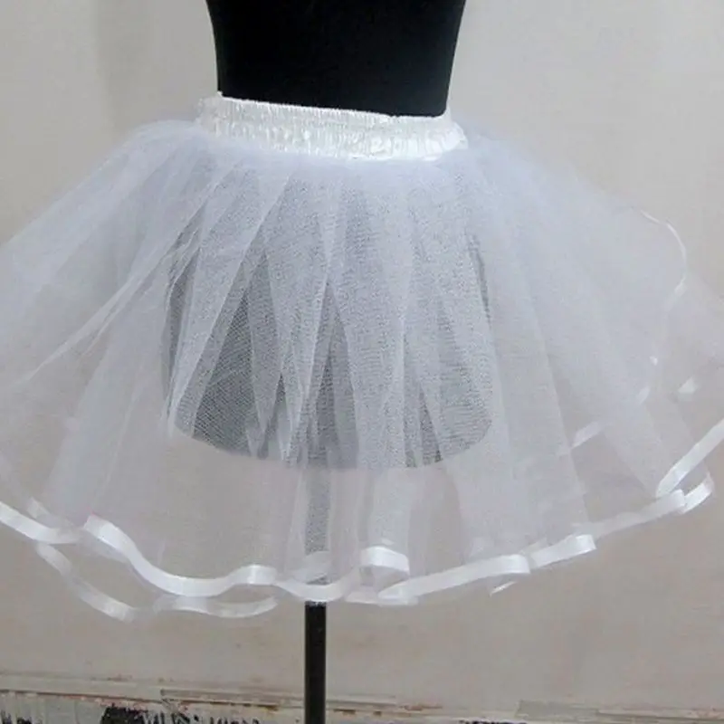 

Women Children White Hard Mesh Short Petticoat Double Layers Girl Lolita Tutu Skirt Semi See-Through Wedding Dress Crinoline