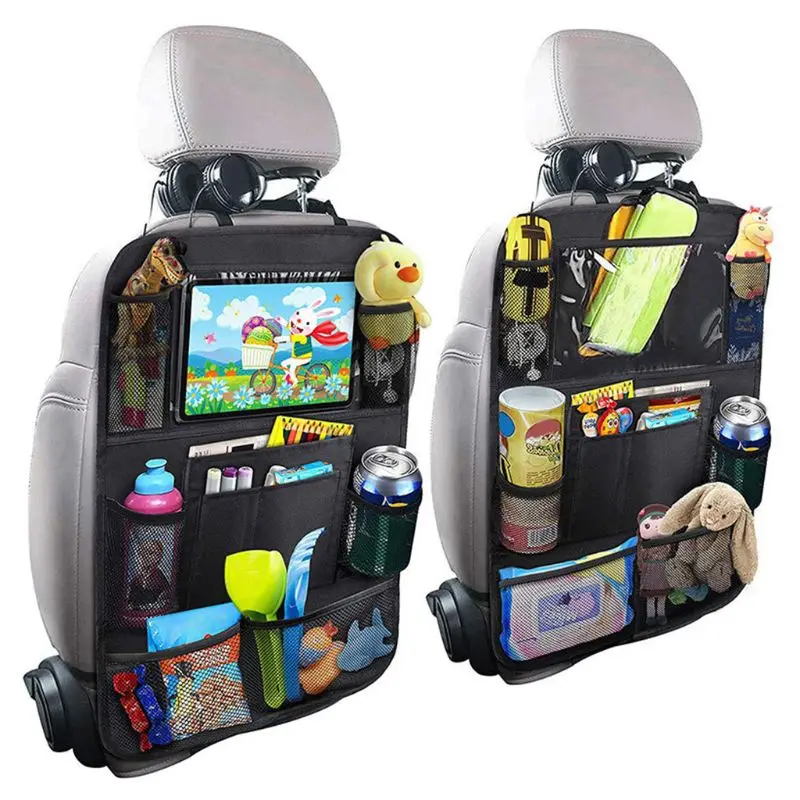 

P82B 2Pcs Car Back Seat Protector Organizer Kick Mats with Clear Touch Screen Tablet Holder