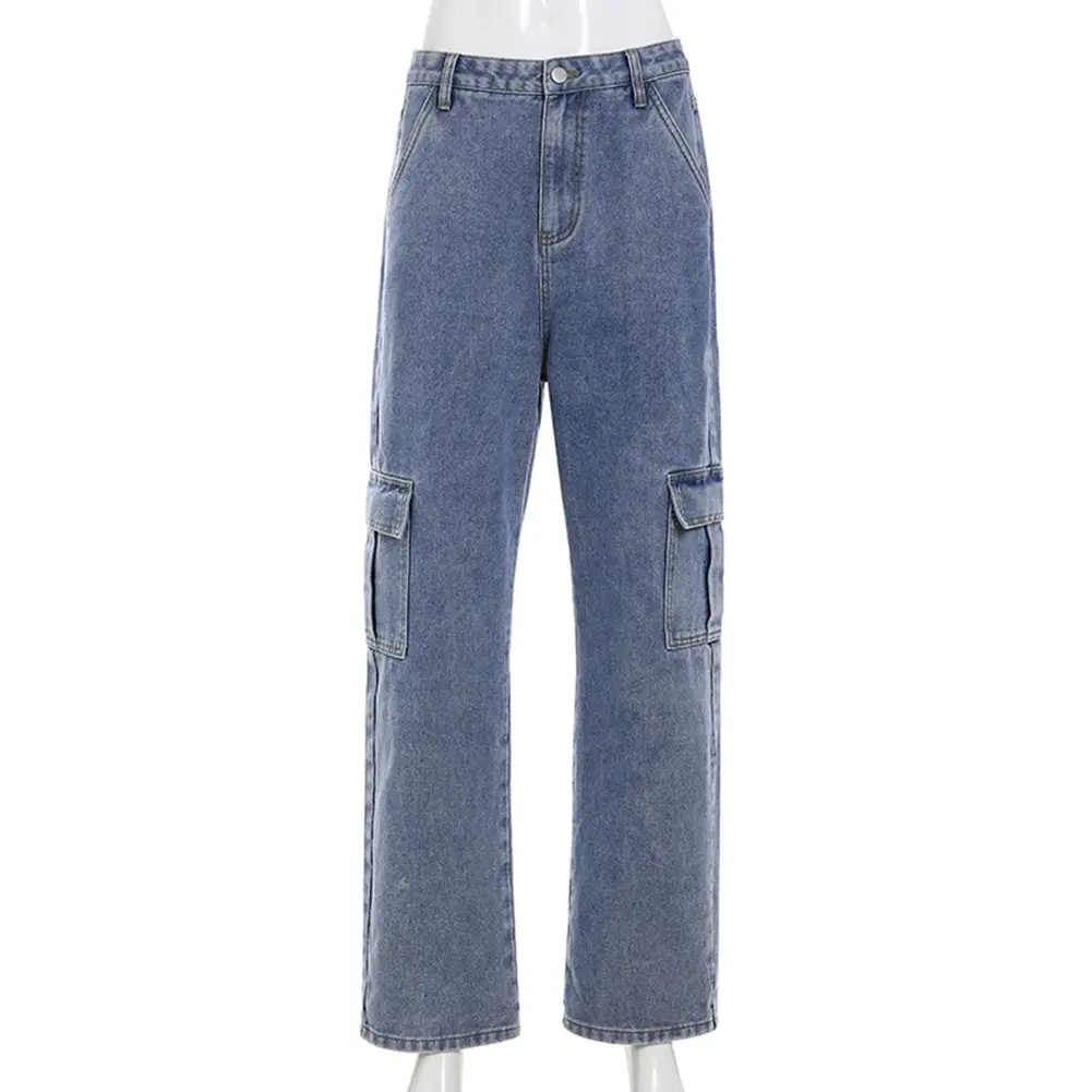 

Y2k E girl Pocket Women's Jeans Streetwear High Waist Jeans Vintage Straight Harajuku Pure Cotton Denim Pants Cargo Pants