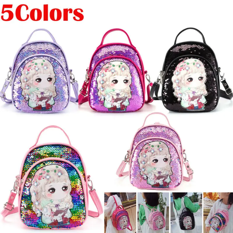 

Fashion Toddler Children Kids Girl Sequins Cartoon Princess Backpack Zipper Glitter School Bag Rucksack
