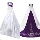 Винтажные бело-фиолетовые Готические свадебные платья, деревенские, деревенские, богемные, с вышивкой, свадебные платья с корсетом сатиновые, размера плюс Африка