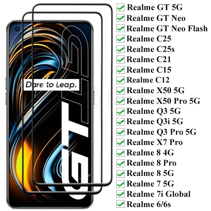 

2Pcs Full Cover Tempered Glass For Realme GT 5G Neo C25s C25 C21 C15 C12 Q3 Q3i 5G Screen Protector For Realme X50 5G 8 7 7i 6s