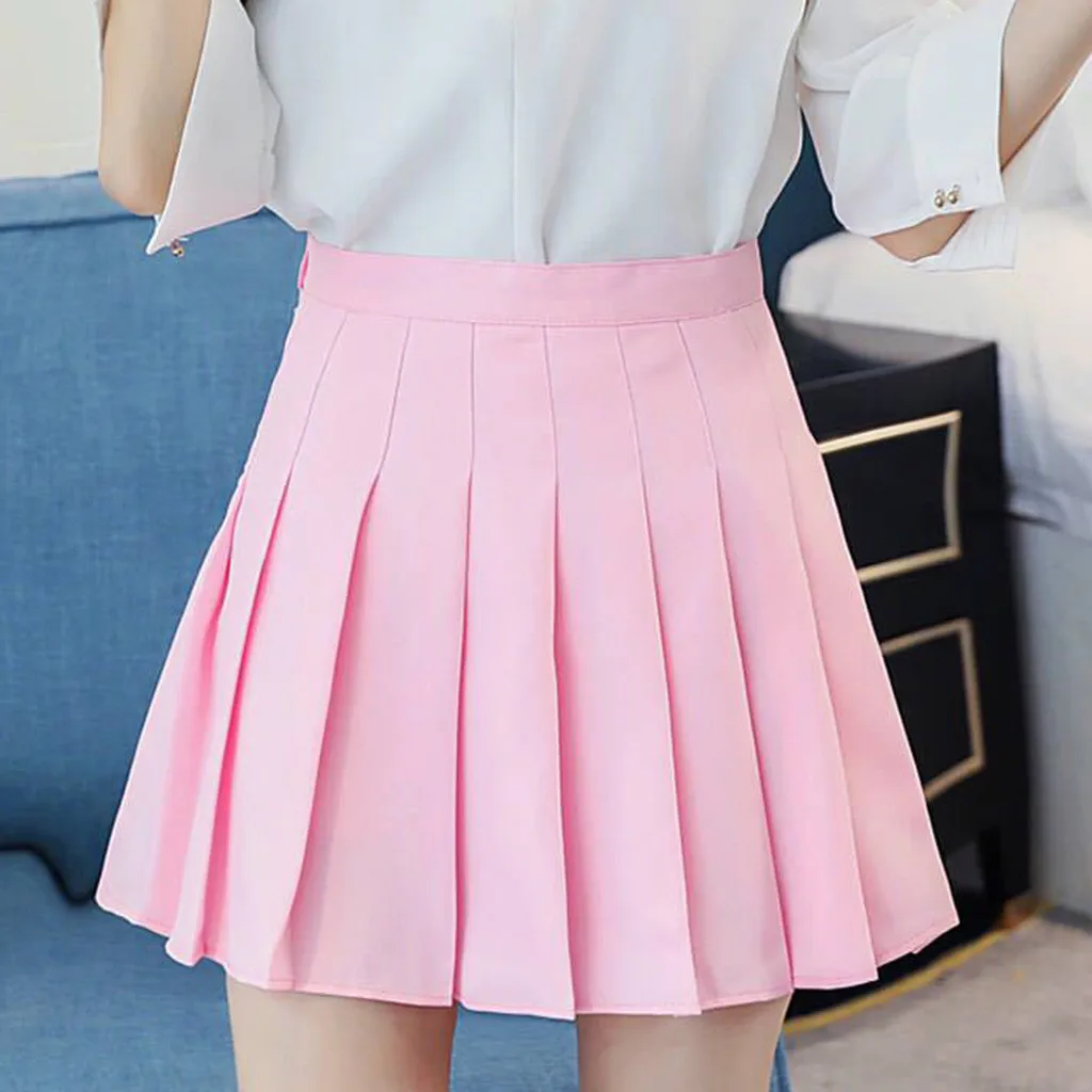

Pink Pleated Satin Skirt summer High Waist Pleated Mini Skirt Women's Fashion Slim Waist Casual Tennis Skirts school Vacation