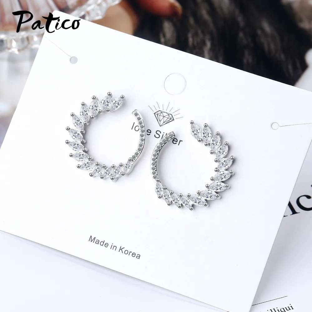 

Korean S925 Sterling Silver Zircon Stud Earrings For Women Fashion Crystal Round Ears Stud Engagement Party Jewelry Accessories