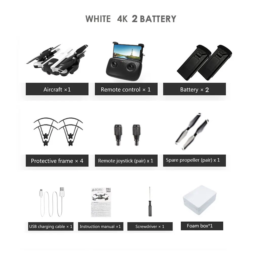 white 4k 2B with box SG900 drone 4k quadcopter drone HD camera drone gps racing Wifi fpv dron Quadrocopter foldable dron Follow Me bag gift - Цвет: white 4k 2B with box