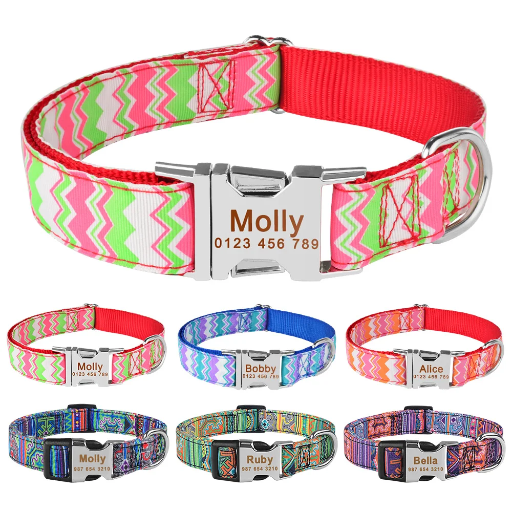 Регулируемый нейлоновый именной ошейник для собак с бесплатной табличкой на