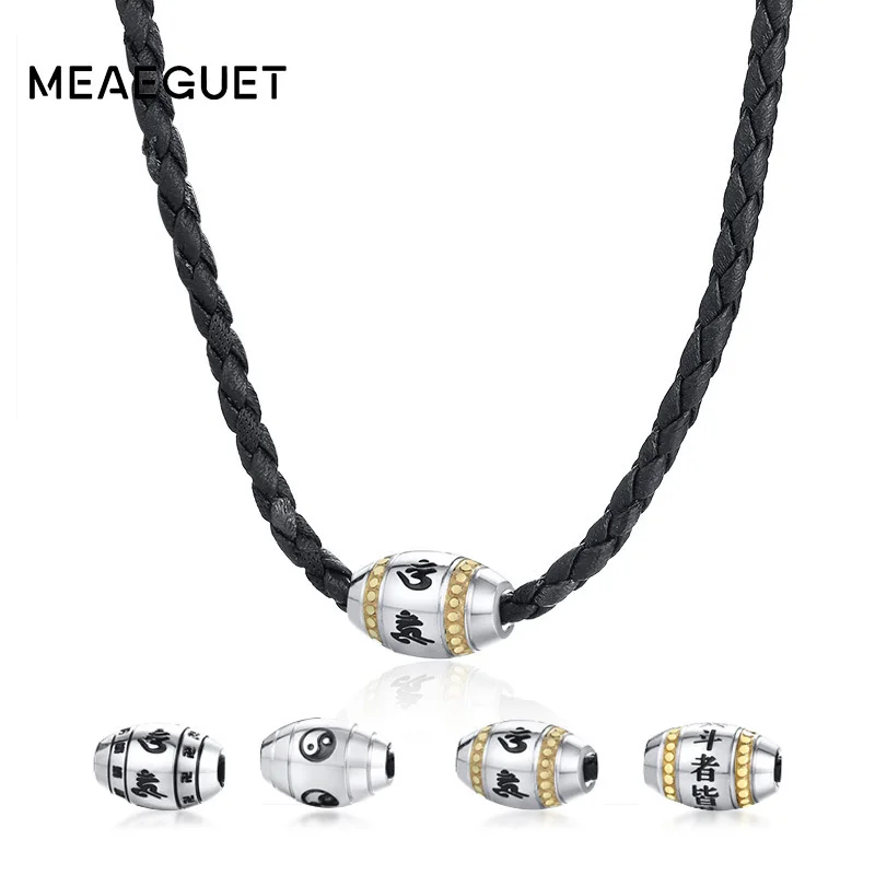 

Stainless Steel Bead Pendant Men Choker Mantra Yinyang Taichi Buddhist Male Necklace Thai Silver Color Rope Chains Male Jewelry