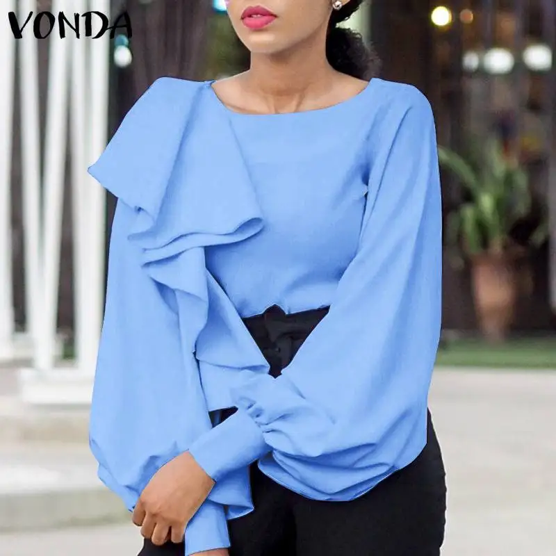 

2021 VONDA Women Blouse Spring Casual Long Sleeve Solid Party Shirts Bohemian Blusas Plus Size Elegant Blouses 5XL Streetwears