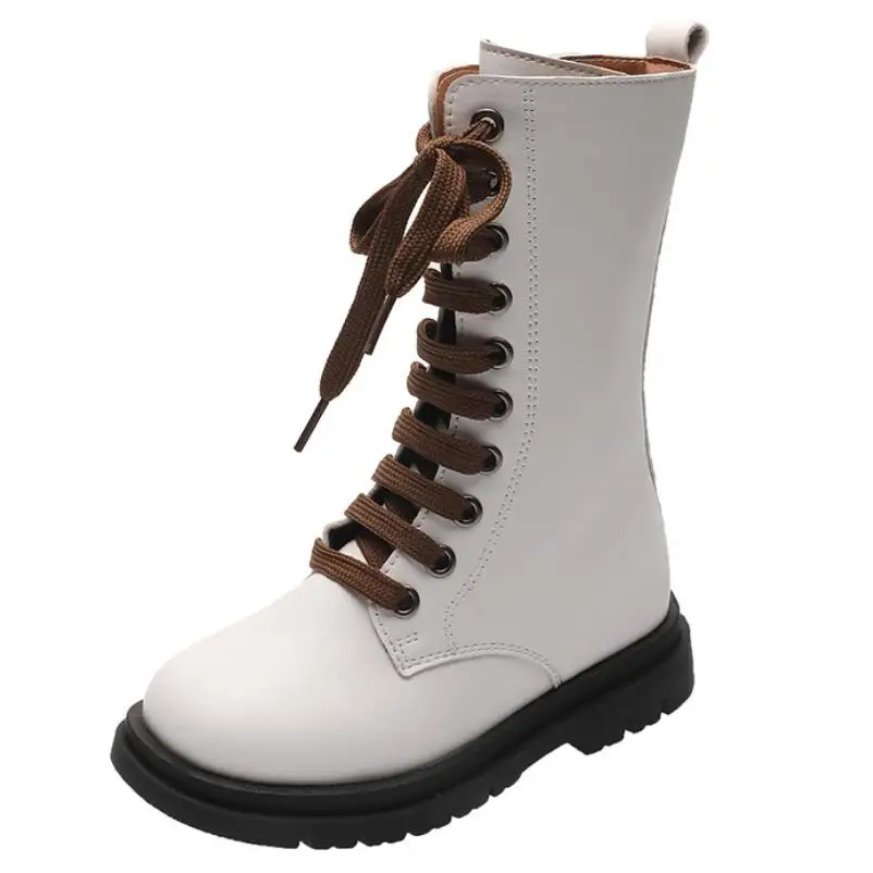 Детские кожаные ботинки на плоской подошве Осень зима 2020 брендовые мартинсы до