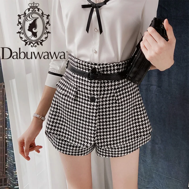 

Dabuwawa Elegant Houndstooth Shorts Skirts Women Belt Button Autumn Winter High Waist A-Line Plaid Shorts Female DT1DQK002