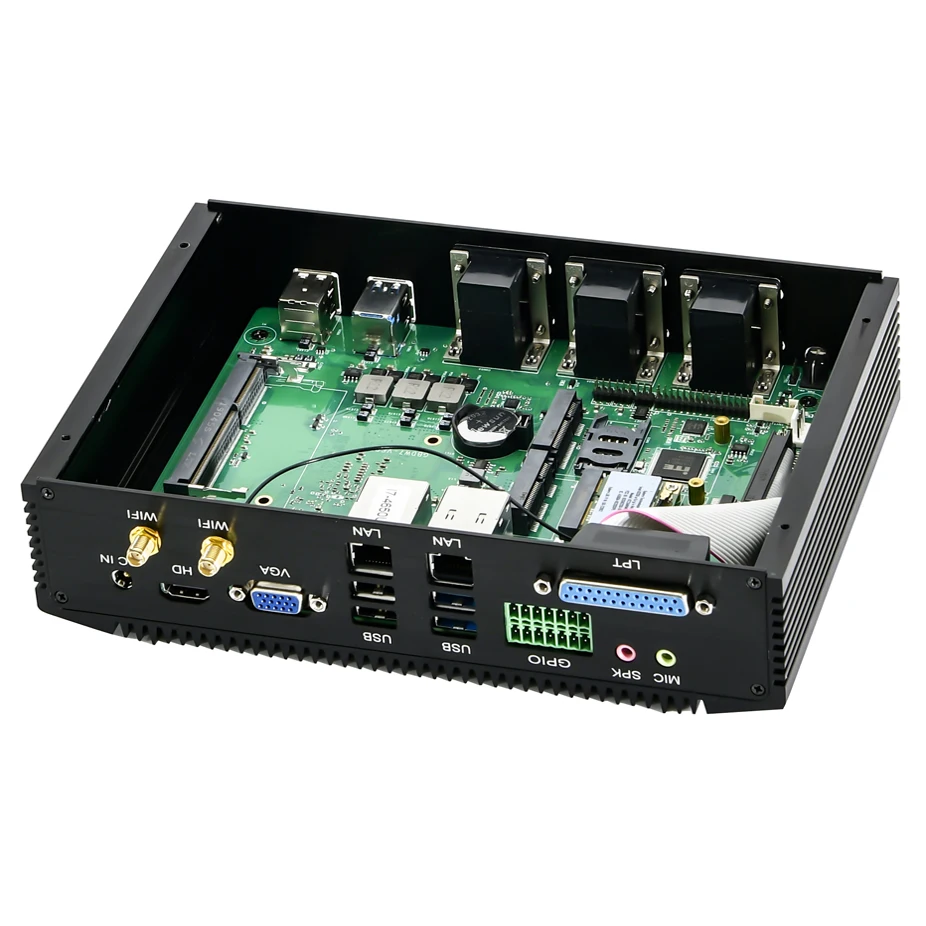 Безвентиляторный мини-ПК Inte 4 ядра i5 8350U 7200U 6 * RS232/422/485 8 USB 2 LAN HDMI VGA GPIO SP2 LPT DDR4 Windows 10