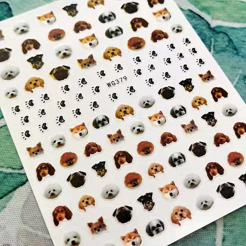 

Newest Cute Dogs Design 3D Self Adhesive Decal Template DIY Decoration Tools Nail Sticker WG 379