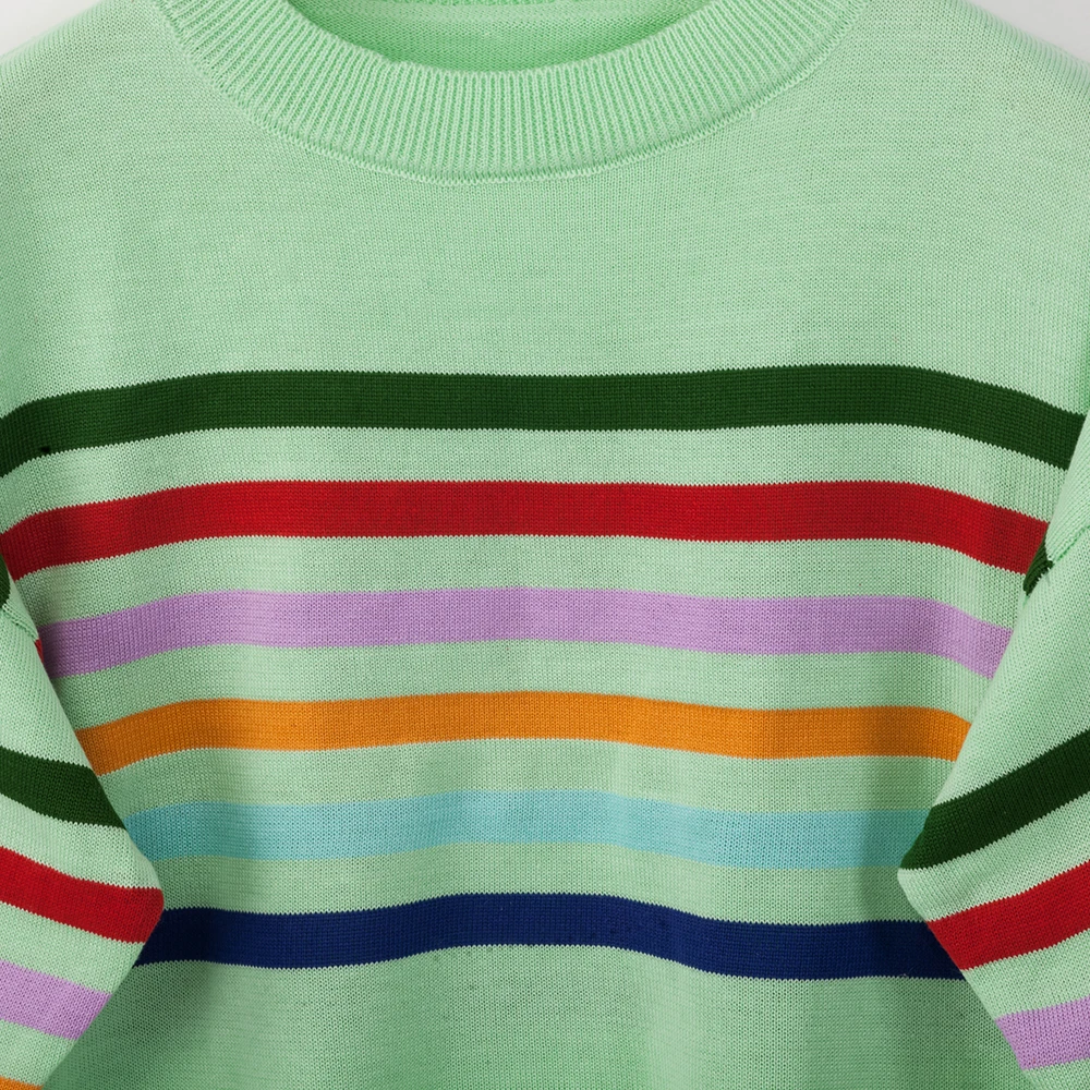 

Sweater Women 2020 Autumn Winter O Neck Loose Striped Women's Sweaters Polyester Pullover Long Style Black White Clothes