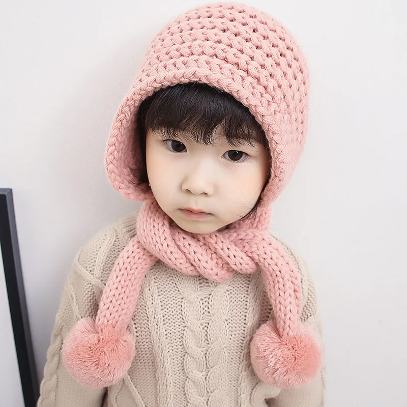 Хепберн бренд пушистый помпон шапка ручной грубой вязки Детские шапки Дети