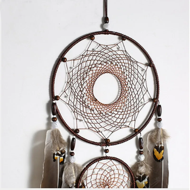 Ловец снов ручной работы 3 сетки с перьями 80 см|Ловцы и подвесные украшения| |