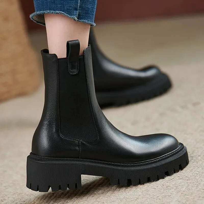 

Autumn and winter new style retro thick-soled Chelsea ankle boots smoke tube boots winter shoes women womans shoesbooties woman
