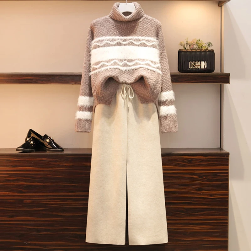 

Женский зимний костюм из Свитера и брюк, с высоким воротом