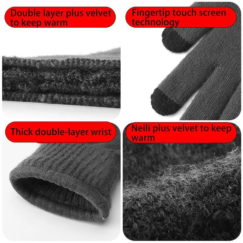 

Cycling Gloves Unisex Knit Waterproof Touch Screen Windproof Velvet Gloves Outdoor Hiking Camping