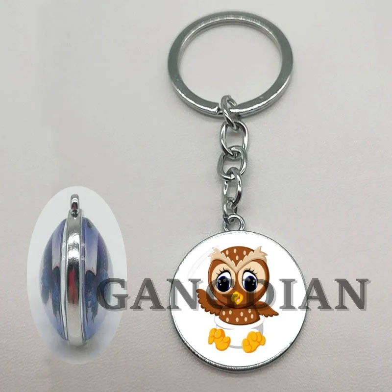 Animal keychain cartoon owl art picture double-sided glass car men's gift | Украшения и аксессуары