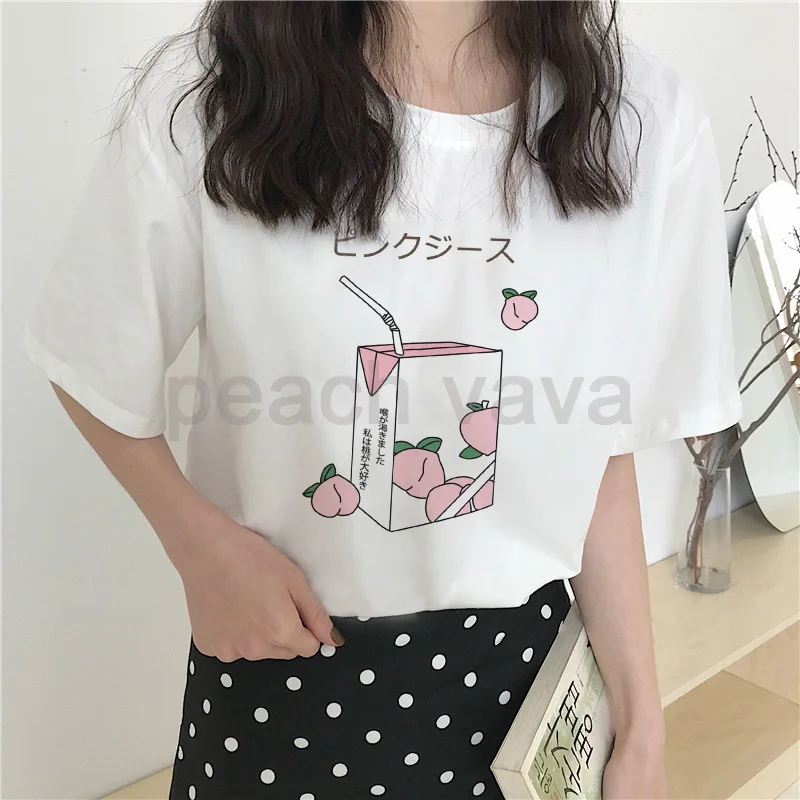 Женская футболка в стиле Харадзюку с принтом персикового сока kawaii Ulzzang забавные