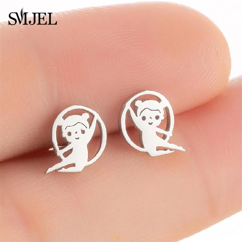 

New Multiple Sports Stud Earrings for Women Girls Stainless Steel Ballet Gymnastics Swim Yoga Earrings Skate Jewelry Club Gift