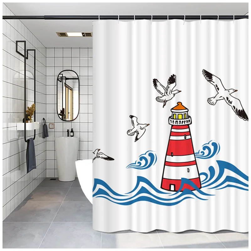 

Aggcual Lighthouse view cartoon shower curtain Waterproof moisture-proof Europe bathroom curtain for Bathroom decoration set y66