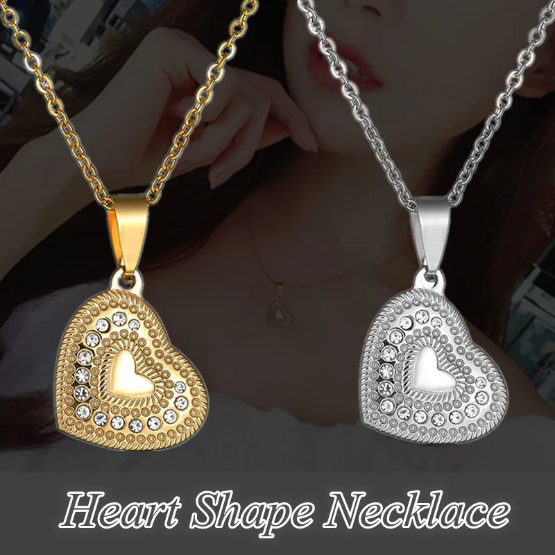 

2 Colors Fashion Elegant Tourism Memorial Women 2 Colors Diamante Heart Shape Pendant Necklaces Female Jewelry Accessories