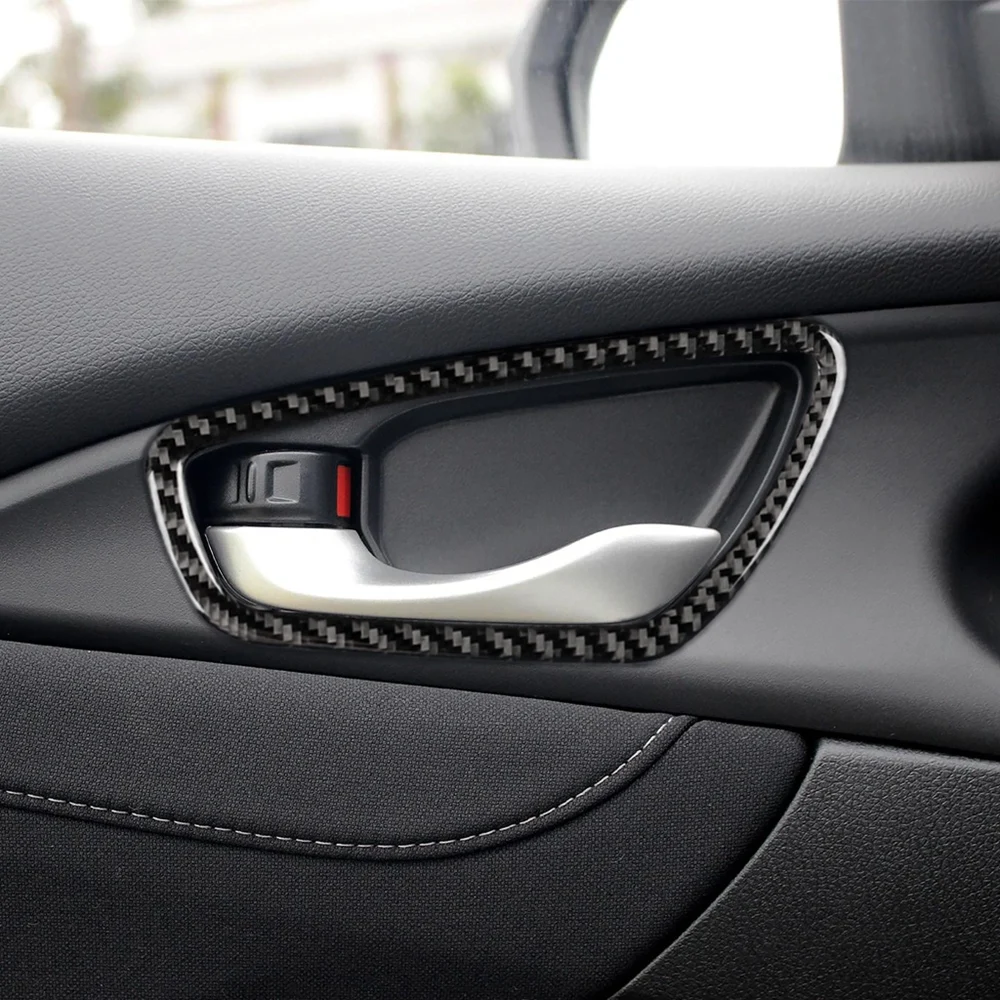 

4pcs Carbon Fiber Stickers Interior Door Handle Bowl Cover Frame Trim Protector Strip accessories car for Honda Civic 2016-2019