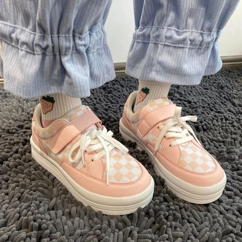 

QWEEK Sneakers Japan Women Pink Lolita Platform Kawaii Sports Shoes Tennis Running Autumn Flat Designer Vulcanize Rubber Casual