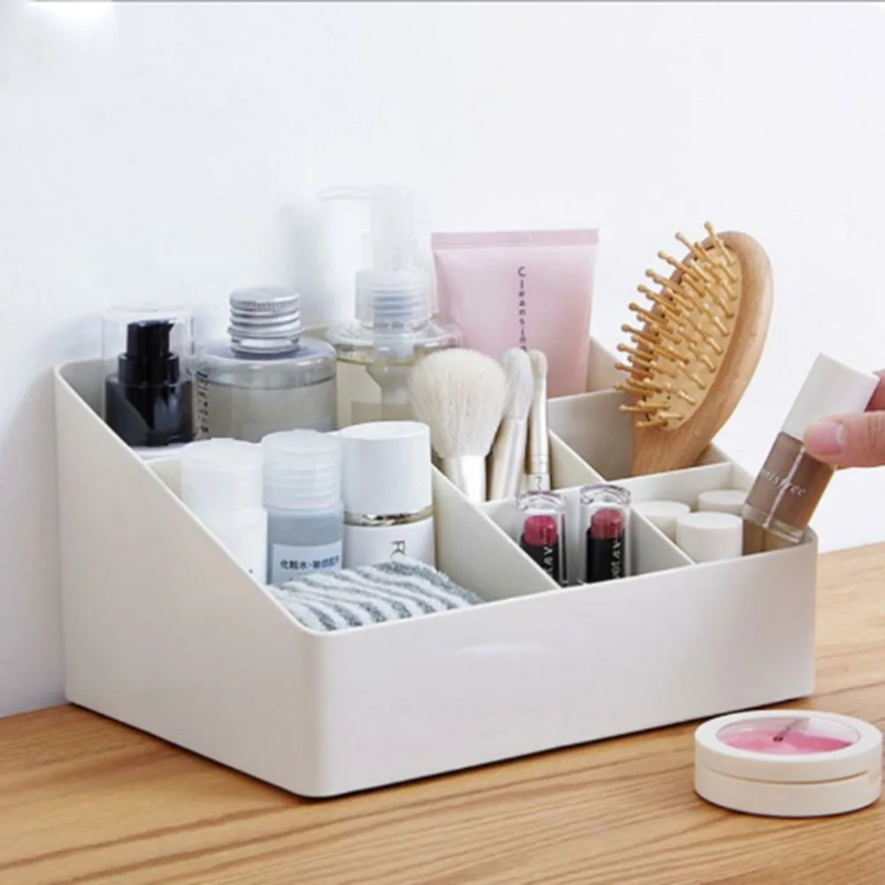 

6 Grids Desk Cosmetic Storage Box Brush Lipstick Makeup Organizer Case Large Capacity Home Office Storage Boxs Keep Tidy Durable