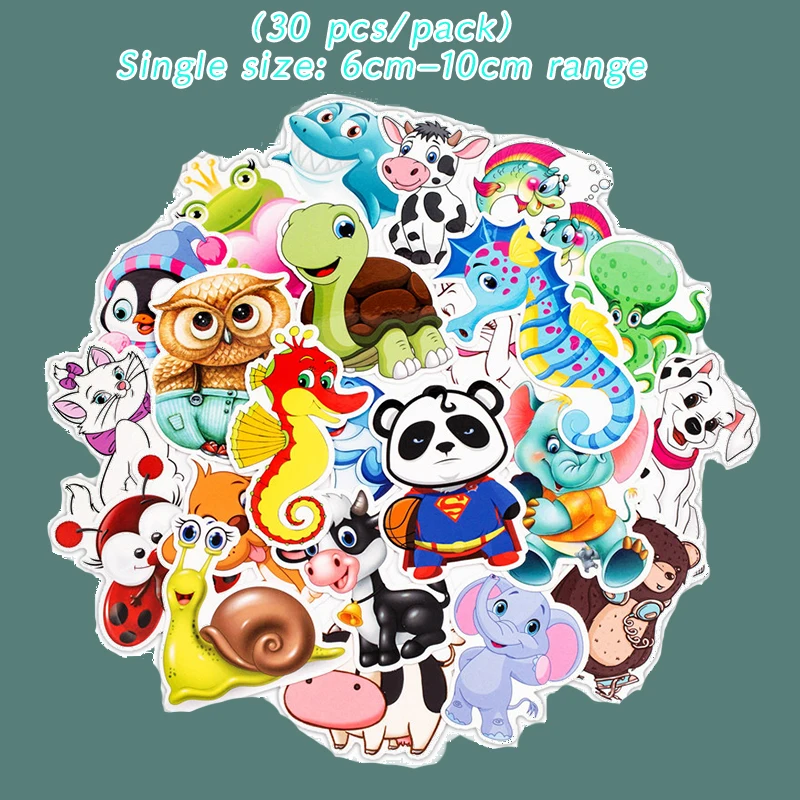

30Pcs Waterproof Cartoon Animal Stickers Kids Toy Sticker for DIY Luggage Laptop Skateboard Motorcycle Bike Bedroom Sticker
