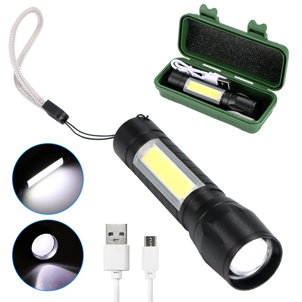 

LED Torch USB Rechargeable Flashlight Retractable Portable Torch Zoomable Camping Hiking Lamp