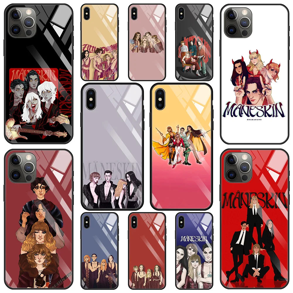 

Maneskin Damiano David style Tempered Glass Case For iPhone 13 12 11 Pro Max 12Mini X XR XS Max 8 7 6s Plus SE 2020 Phone Shell